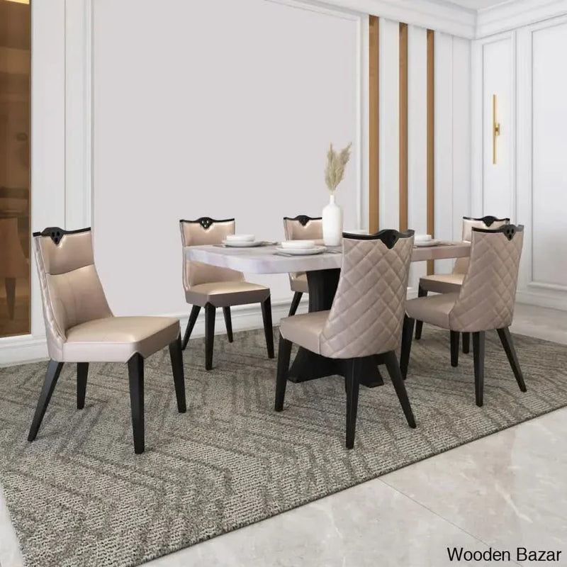 New Royal 6 Seater Dining Set With Polished Marble Finished Top