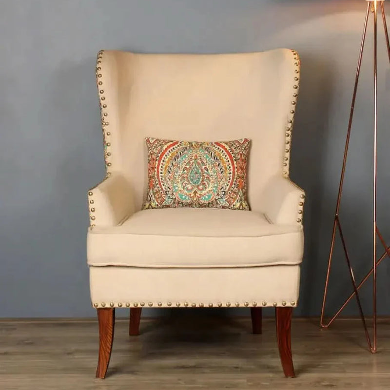 Noel Wing Chair In Beige Floral Color - Craft Decor