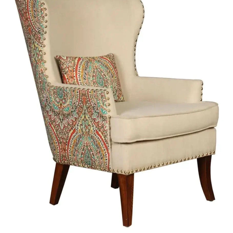 Noel Wing Chair In Beige Floral Color - Craft Decor