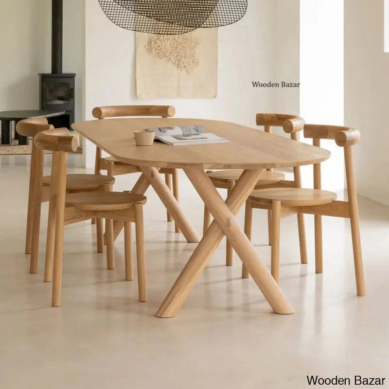 OAK DINING TABLE SET FOR SIX WITH CHAIRS- Craft Decor