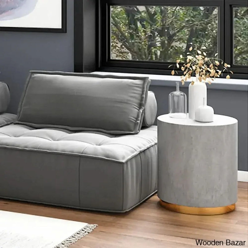 Ocement Light Gray Side Table Round Cement End Table for Living Room