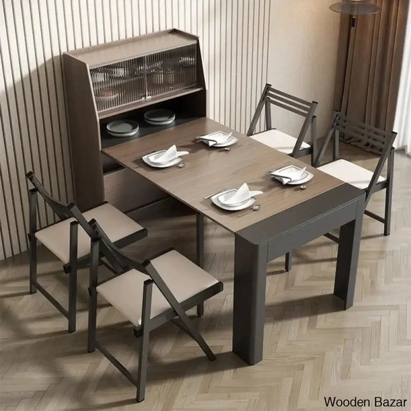 Ordern Extendable Dining Table with Storage Rectangle Sideboard Glass Door - Craft Decor