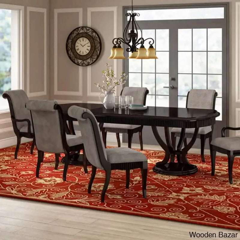 Oreframe 6 seater Extendable Wooden Dining Set in Double Pedestal