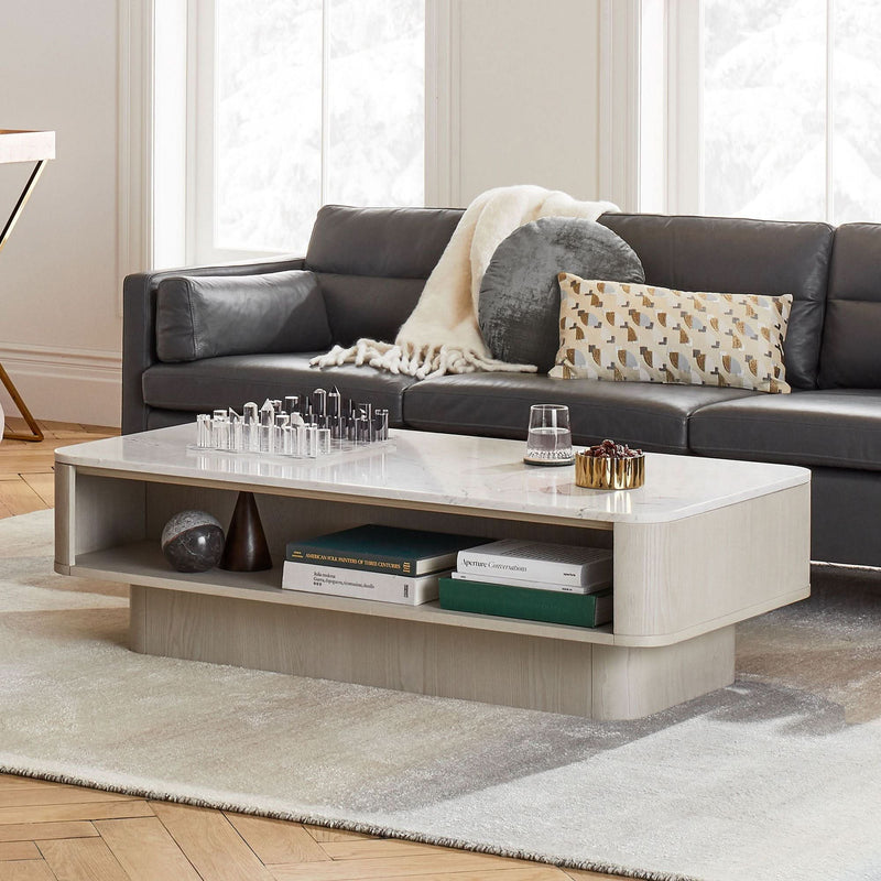 Marble-Top Coffee Table With Modern Elegance in Natural Stone & Wood