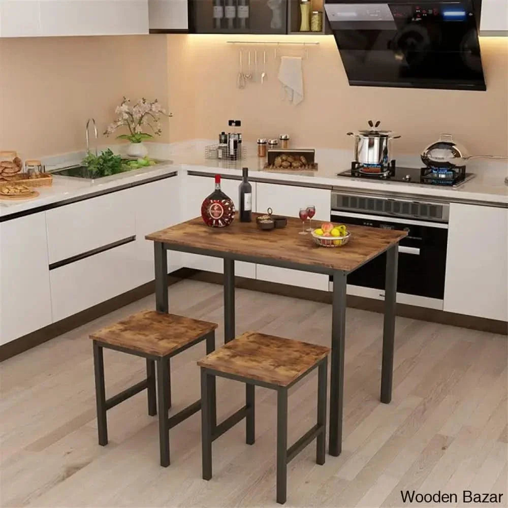 Porren New 2 Seater Dining Table Set - Craft Decor Brown/Black/Brown/Black
