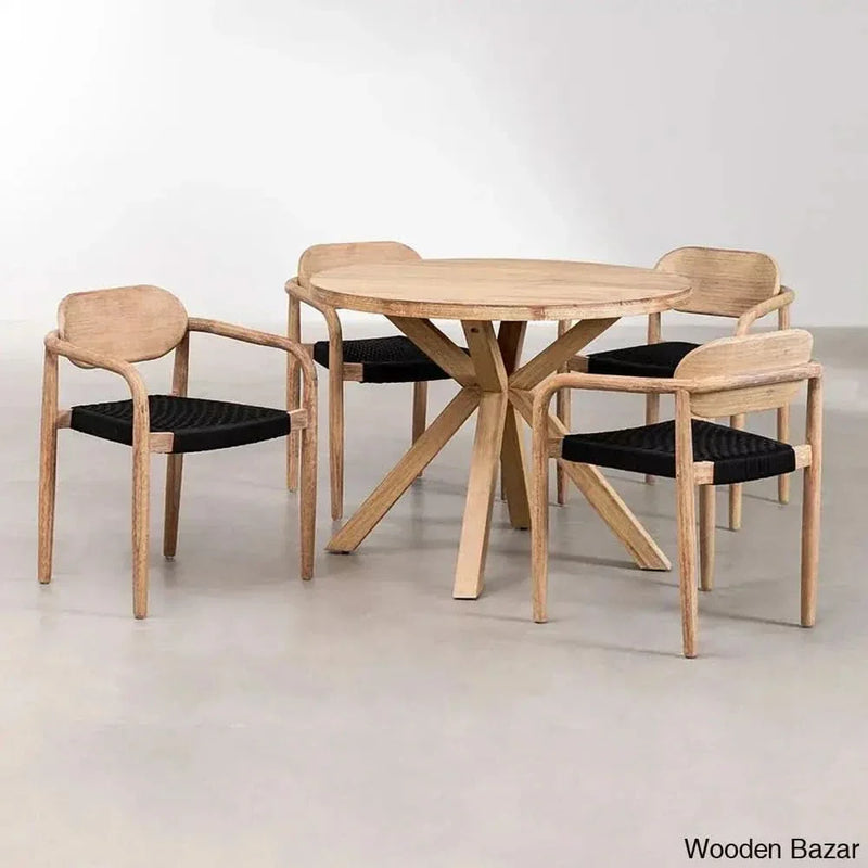 Potter Latest Round Dining Table Set With Armrests - Craft Decor Black