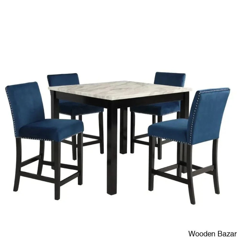 Quirke 4 Seater Counter Height Marble Top Dining Table Set