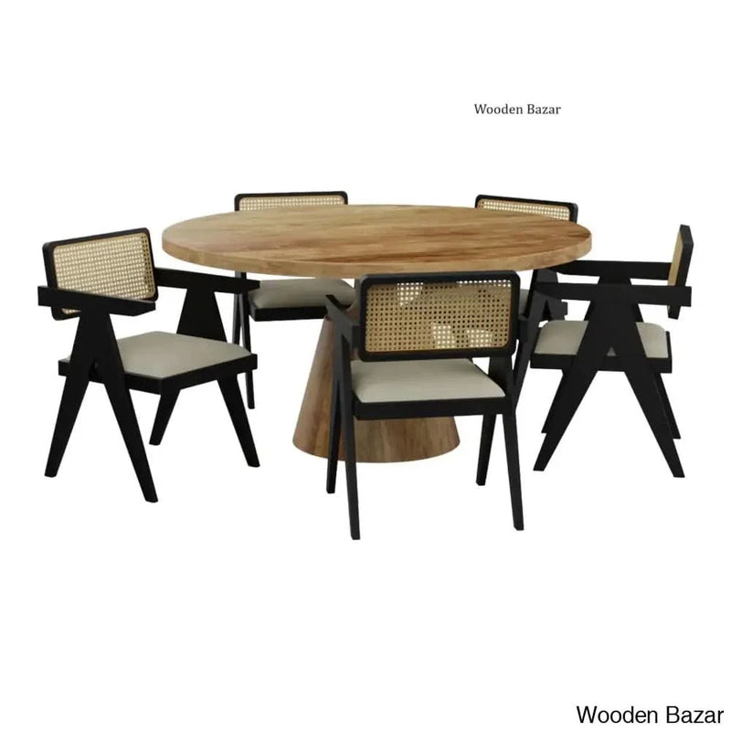 Rattan chairs and a six-seater Teak wood dining table set