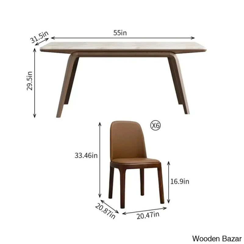 Rectangular Marble Solid Wood Dining Table Set exclusive design