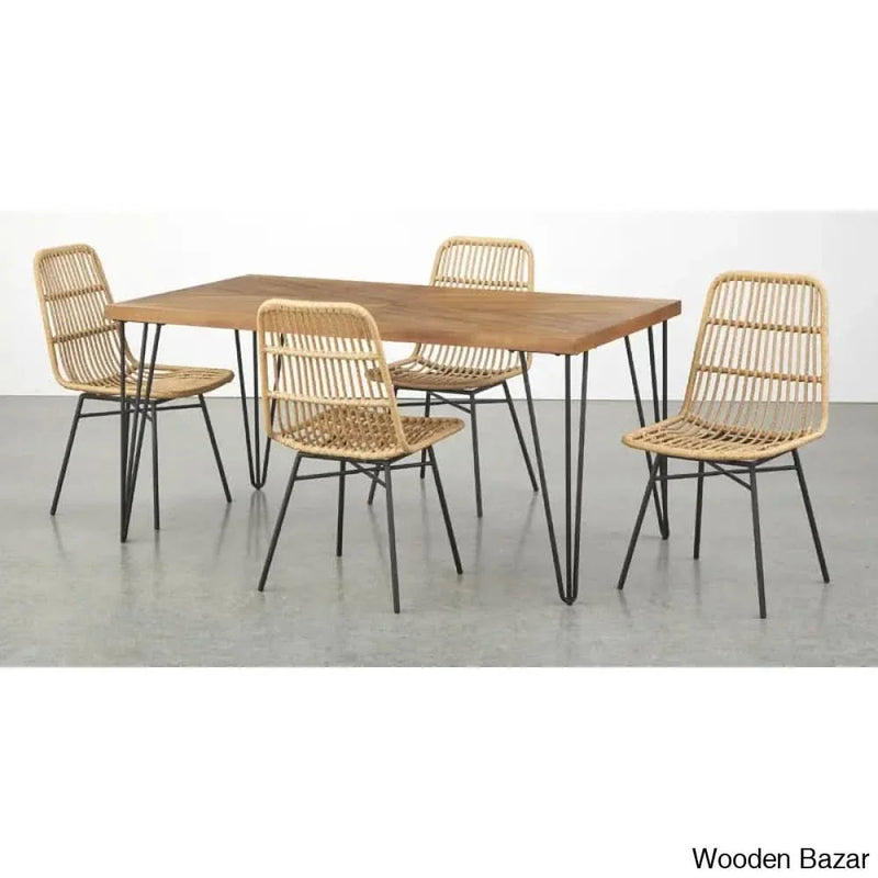 Reeve Rattan Cane 4 Seater Dining Table Set - Craft Decor