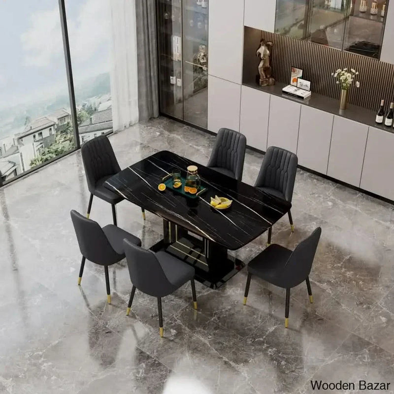 Relaxa 6 Seater Faux Marble Top Pedestal Dining Set