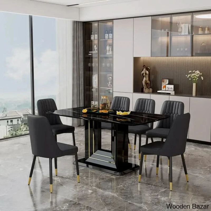 Relaxa 6 Seater Faux Marble Top Pedestal Dining Set