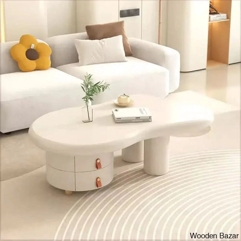 Rhuarani Modern White Abstract Coffee and center Table with Storage Drawers