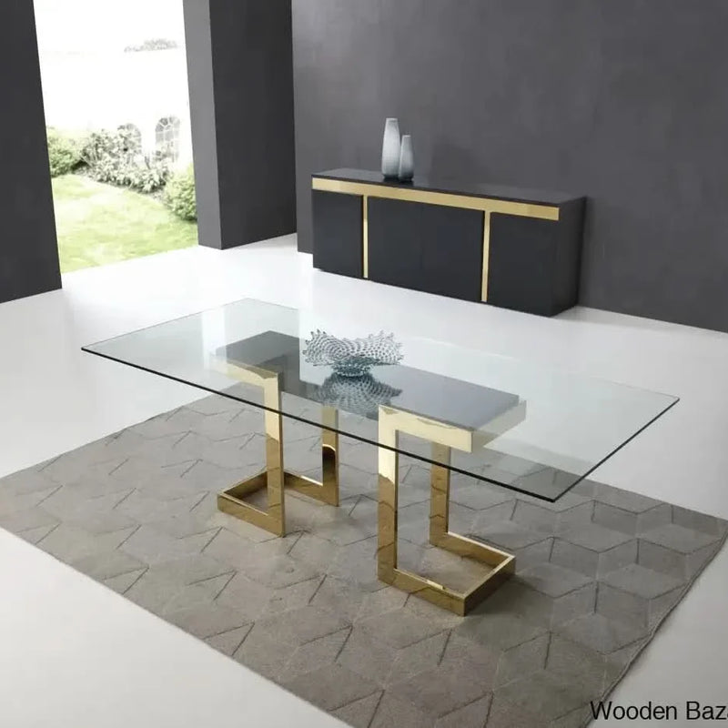 Robbo New 6- Seater Glass Top Double Pedestal Dining Set