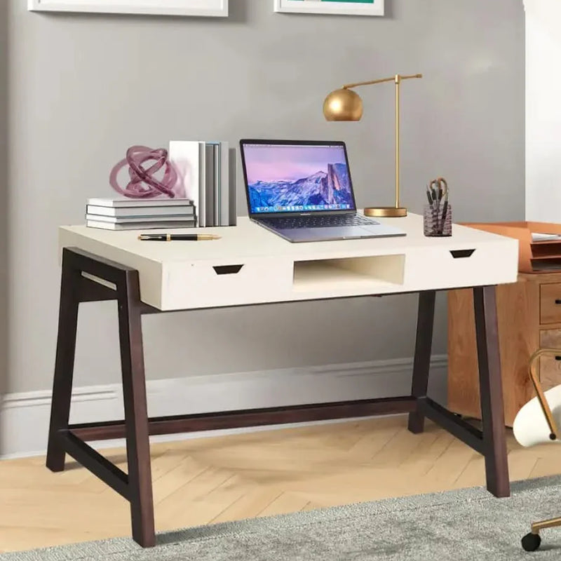 Roseewell Writing Table in Off White & Brown Colour