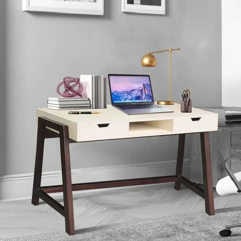 Roseewell Writing Table in Off White & Brown Colour