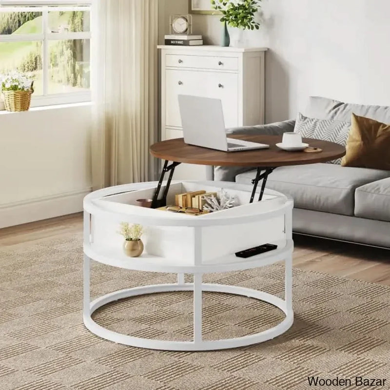 Rothwell Lift Top Extendable Round Frame Coffee Table with Storage Coffee and Center Table