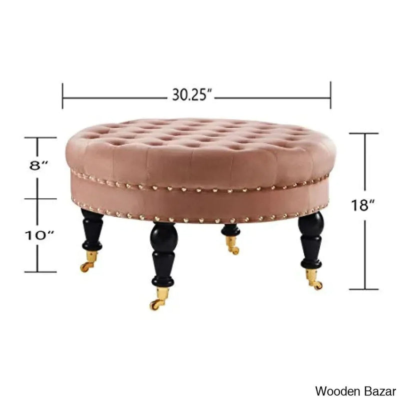 Round Upholstered Tufted Button Velvet Ottoman Coffee Table