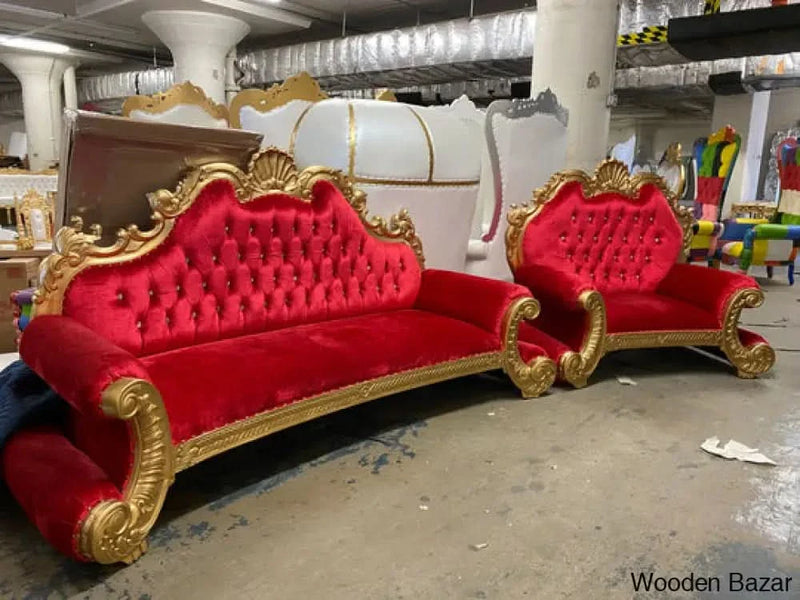 "Royal Stella" 3Pc. Living Room Sofa Set Red / Gold