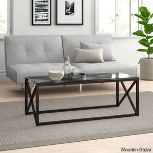 Saskay Glass Top Coffee And Center Table Blackened Bronze