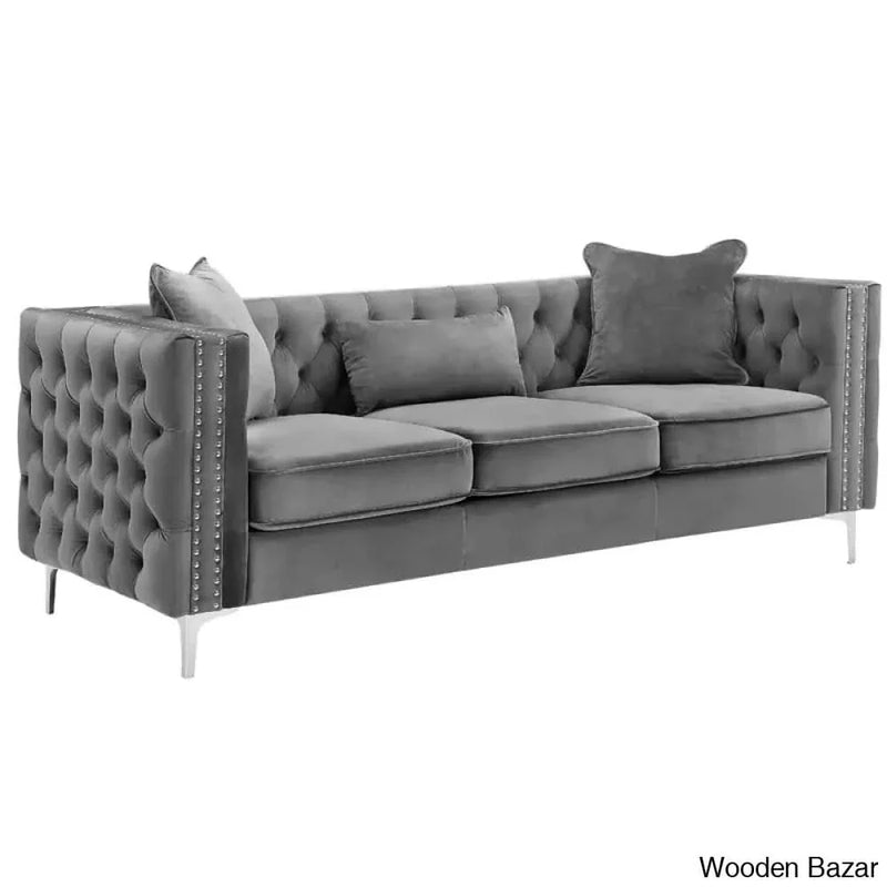 Saxis 86'' Velvet Square Arm Sofa