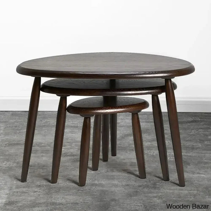 Set of 3 Black Coffee Table Solid Wood Accent Table - Craft Decor