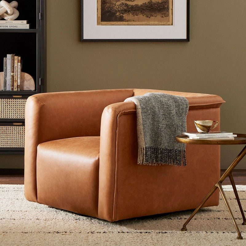 Aqaan Leather Swivel Chair - Craft Decor