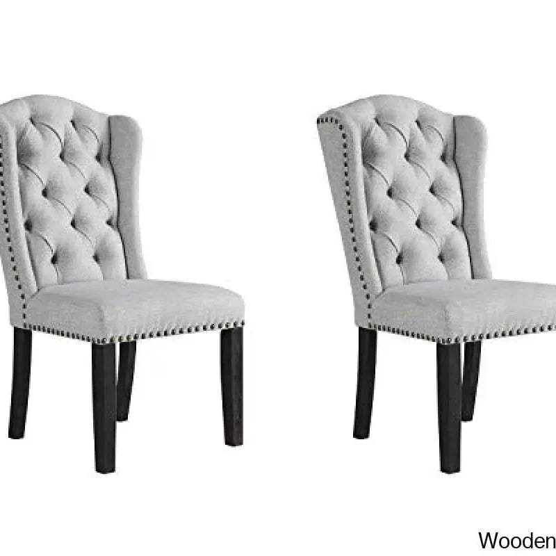 Signature Design by Ashley Jeanette Traditional Tufted Upholstered Wingback Dining Chair, Set of 2, Light Gray