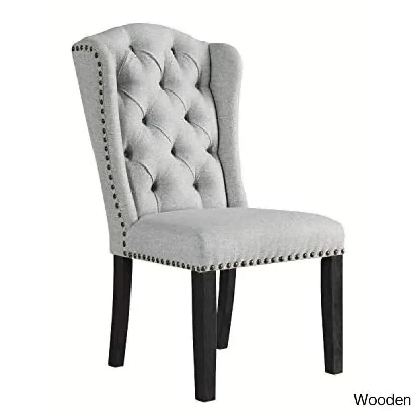 Signature Design by Ashley Jeanette Traditional Tufted Upholstered Wingback Dining Chair, Set of 2, Light Gray