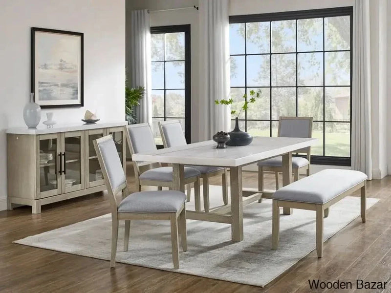 Six seater marble top Trestle Dining Set