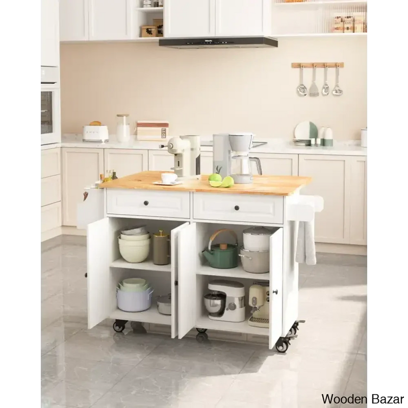 Solid Wood Kitchen Island Kitchen trolley cart cabinet kitchen island with storage