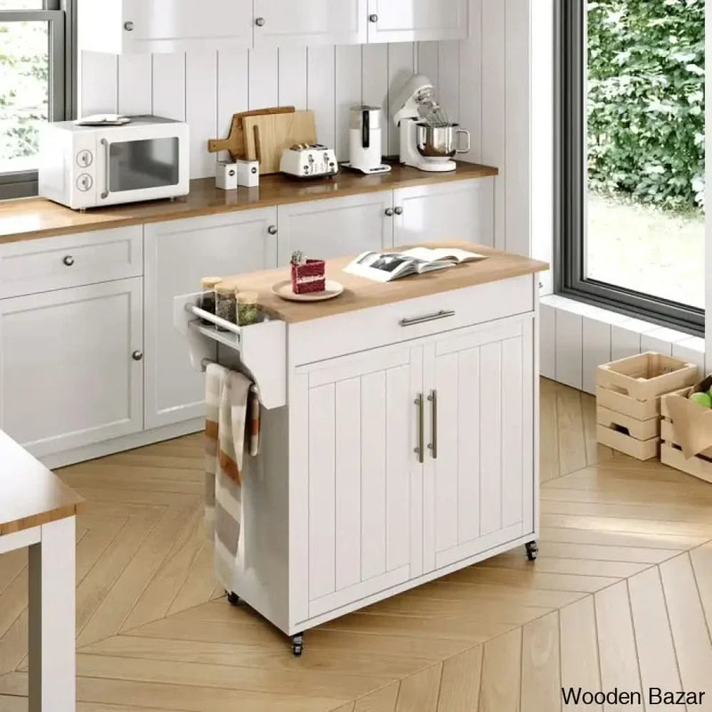 Solid Wood Top Kitchen Island Kitchen trolley cart cabinet kitchen island with storage