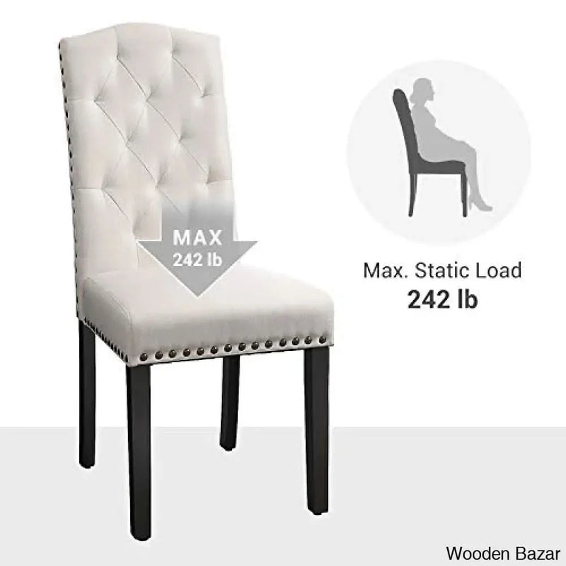 SONGMICS Set of 2 Dining Chairs with High Back, Tufted Design, Solid Wood Legs, Upholstered Stools, 18.1”L x 23.2”W x 40.5”H, Beige