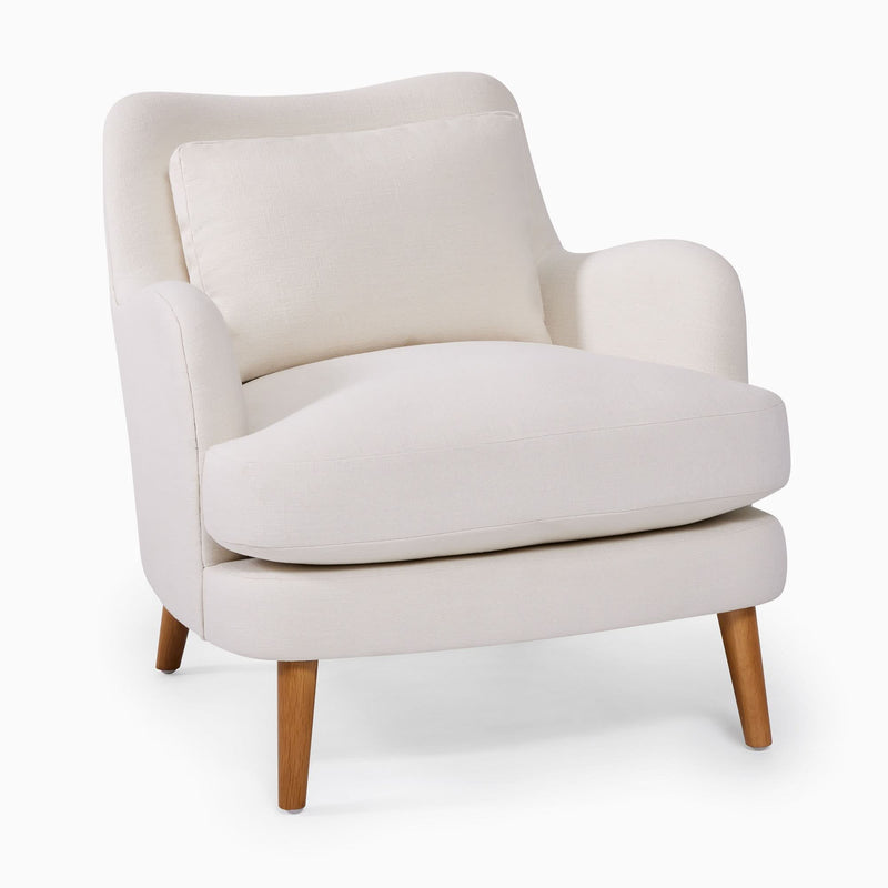 Contemporary Lounge Chair in Ivory Upholstery with Solid Wood Legs