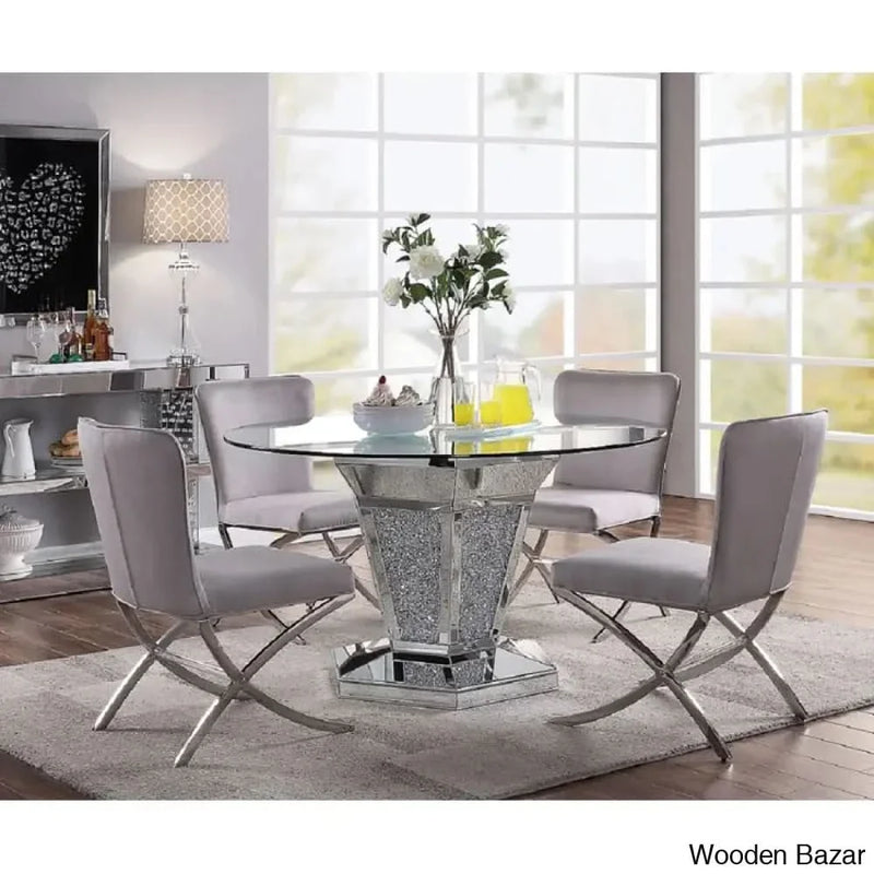 Staner New Royal Glass Top Pedestal Dining Set | Best furniture