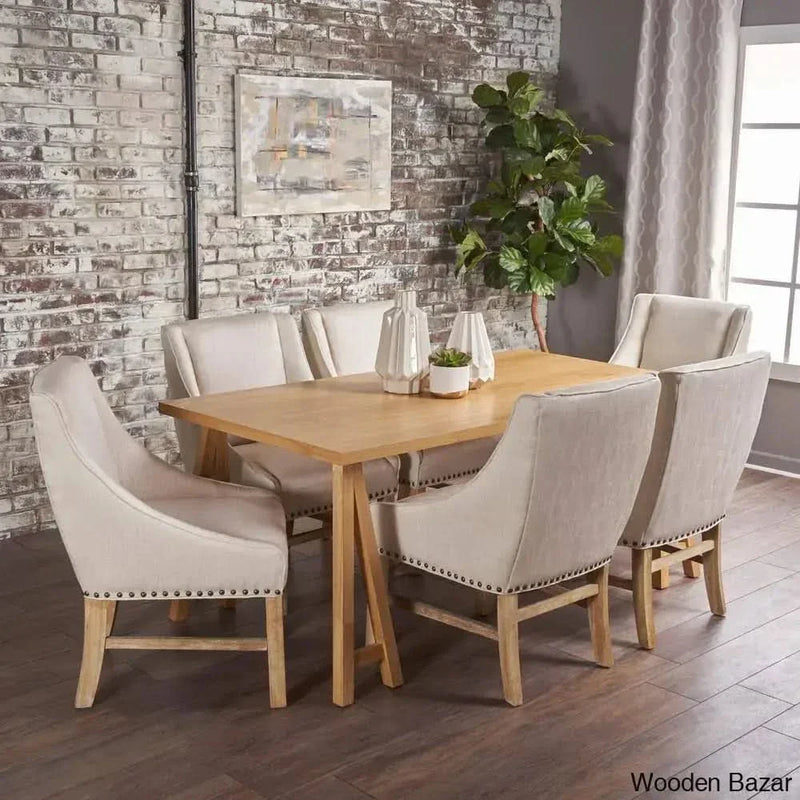 Stylish Linen Upholstered Dining Set with Natural Solid Wood