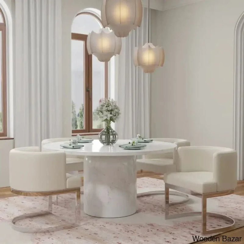 SUEDEN New 3 Seater Pedestal Dining Set Marble Top