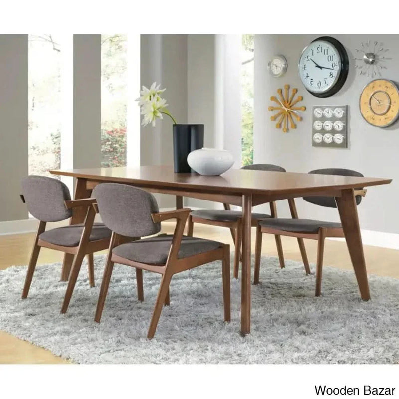 Sward Elegant Wooden Rectangular Dining Table Set in Brown and Gray