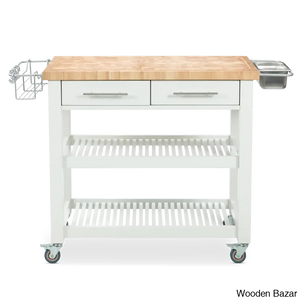 Sydney 38.30’’ Wide Rolling Kitchen Cart Trolley Cart Cabinet Kitchen Island With Storage White