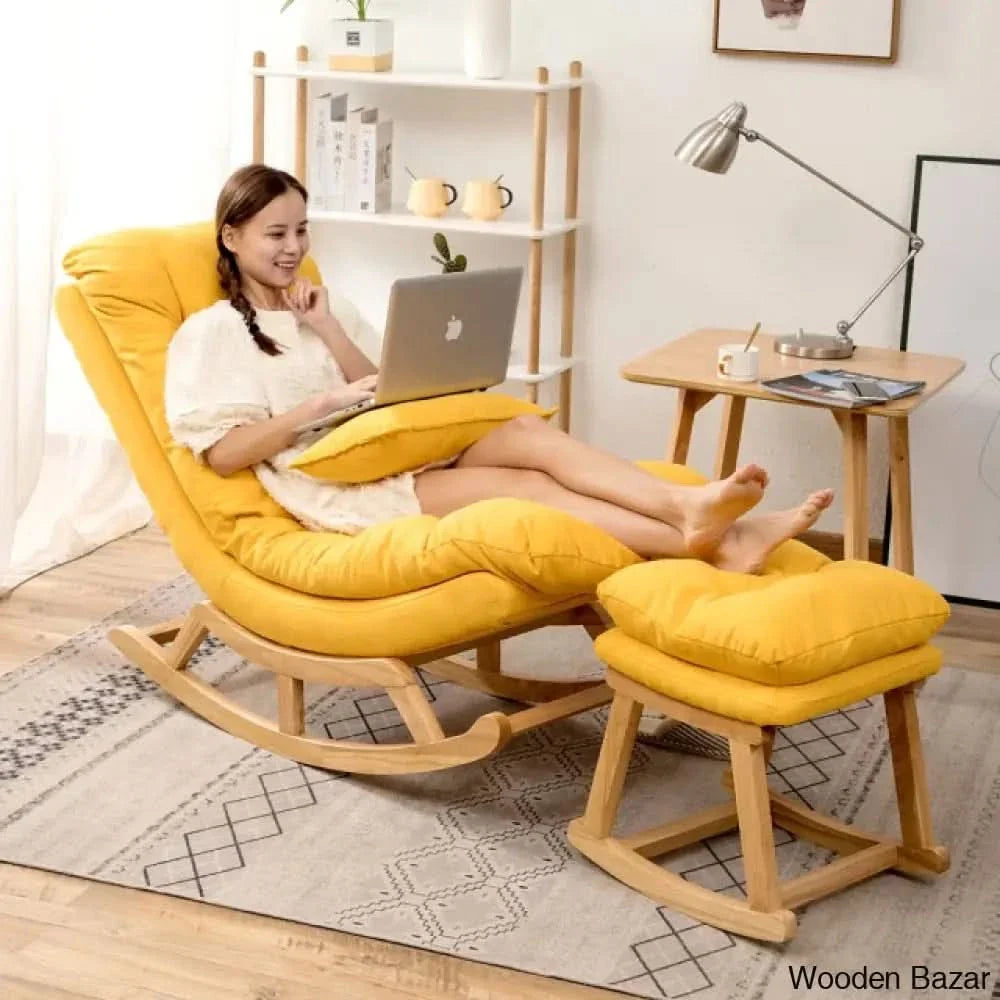 Teak Wood Rocking Chair With Footrest