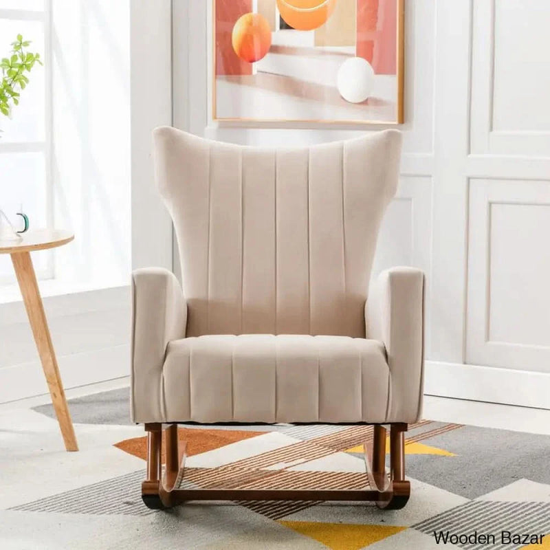 Teak Wood Tall Back Accent Rocking Chair