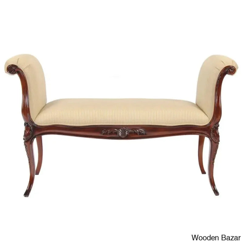 Teak Wood Upholstered Bench