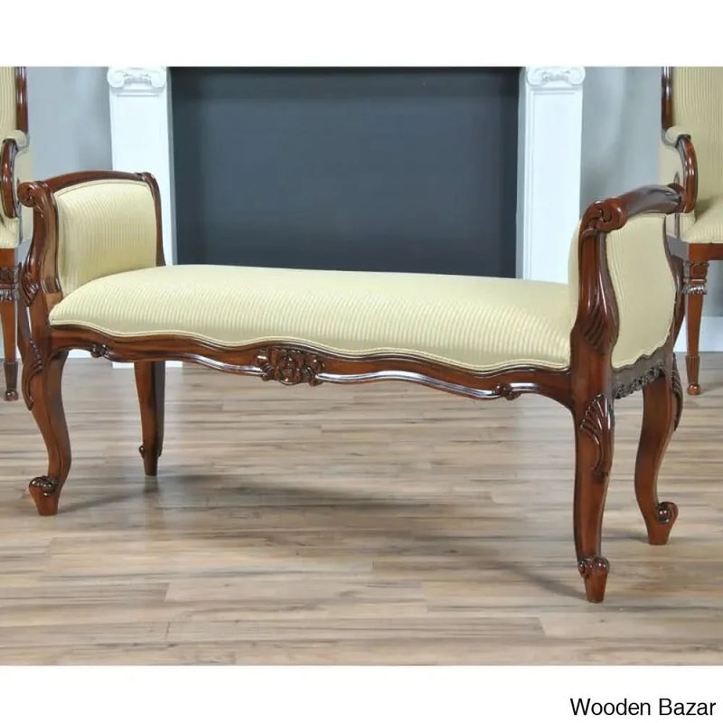 Teak Wood Upholstered Bench