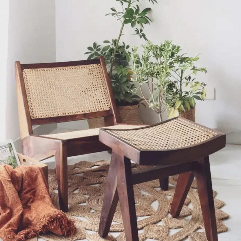 The Kangaroo Chair & Footstool in Walnut Finish