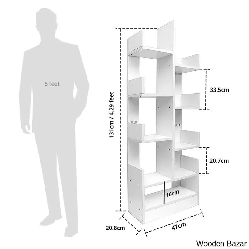Tree Shaped Multipurpose Engineered Wood Open Book Shelf with Solid Finish(L 47 x W 21 x H 131cm)