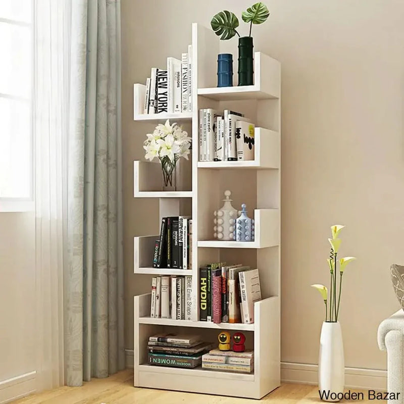 Tree Shaped Multipurpose Engineered Wood Open Book Shelf with Solid Finish(L 47 x W 21 x H 131cm)