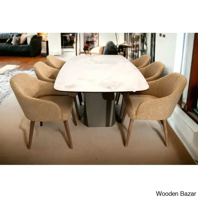 Trism New 6 Seater Double Pedestal Dining Set Marble Top - Craft Decor