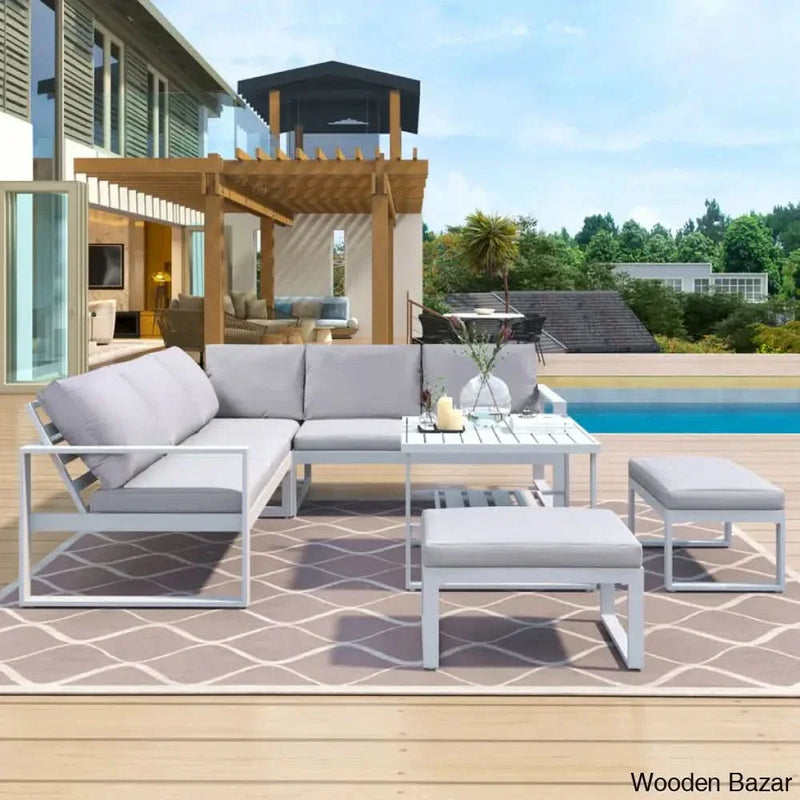 U_Style Industrial Outdoor Sofa Set - 2 Loveseats, 1 Single Sofa, 2 Benches & Table for Versatile Patio Comfort