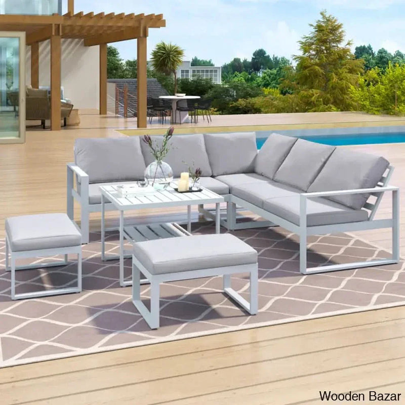 U_Style Industrial Outdoor Sofa Set - 2 Loveseats, 1 Single Sofa, 2 Benches & Table for Versatile Patio Comfort