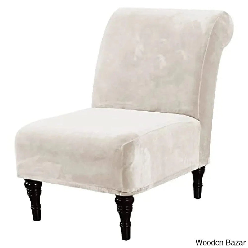 Velvet Accent Chair Covers High Stretch Armless Chair Covers for Living Room Luxury Thick Velvet Chair Slipcovers Modern Furniture Protector with Elastic Bottom, Machine Washable, Ivory